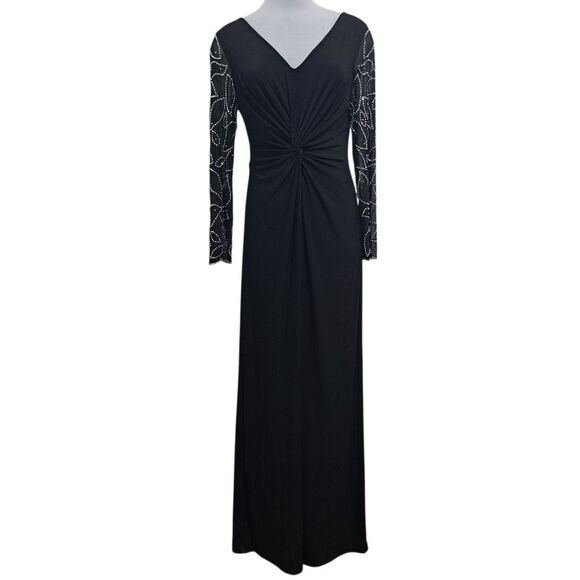 Marina Women's Gothic Casual Jumpsuit Beaded V Neck Knot Bodice 12 Matte Black - Picture 1 of 10